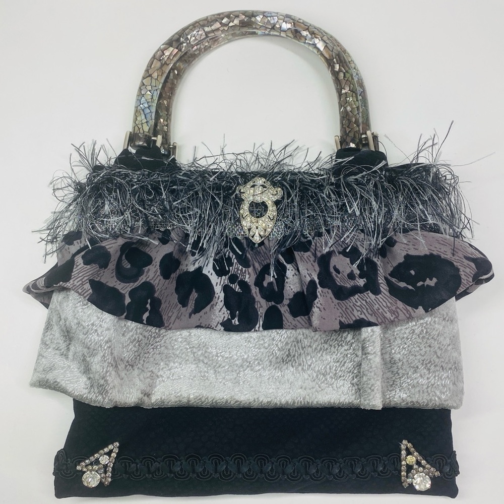 Donna Davie Handmade Purse Silk Velvet, MOP Handle, Studio Design, Retro Bag A22